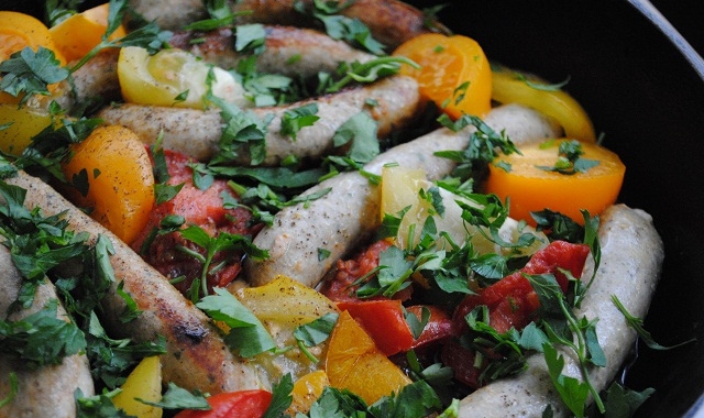 Chicken Sausages with Heirloom Tomatoes